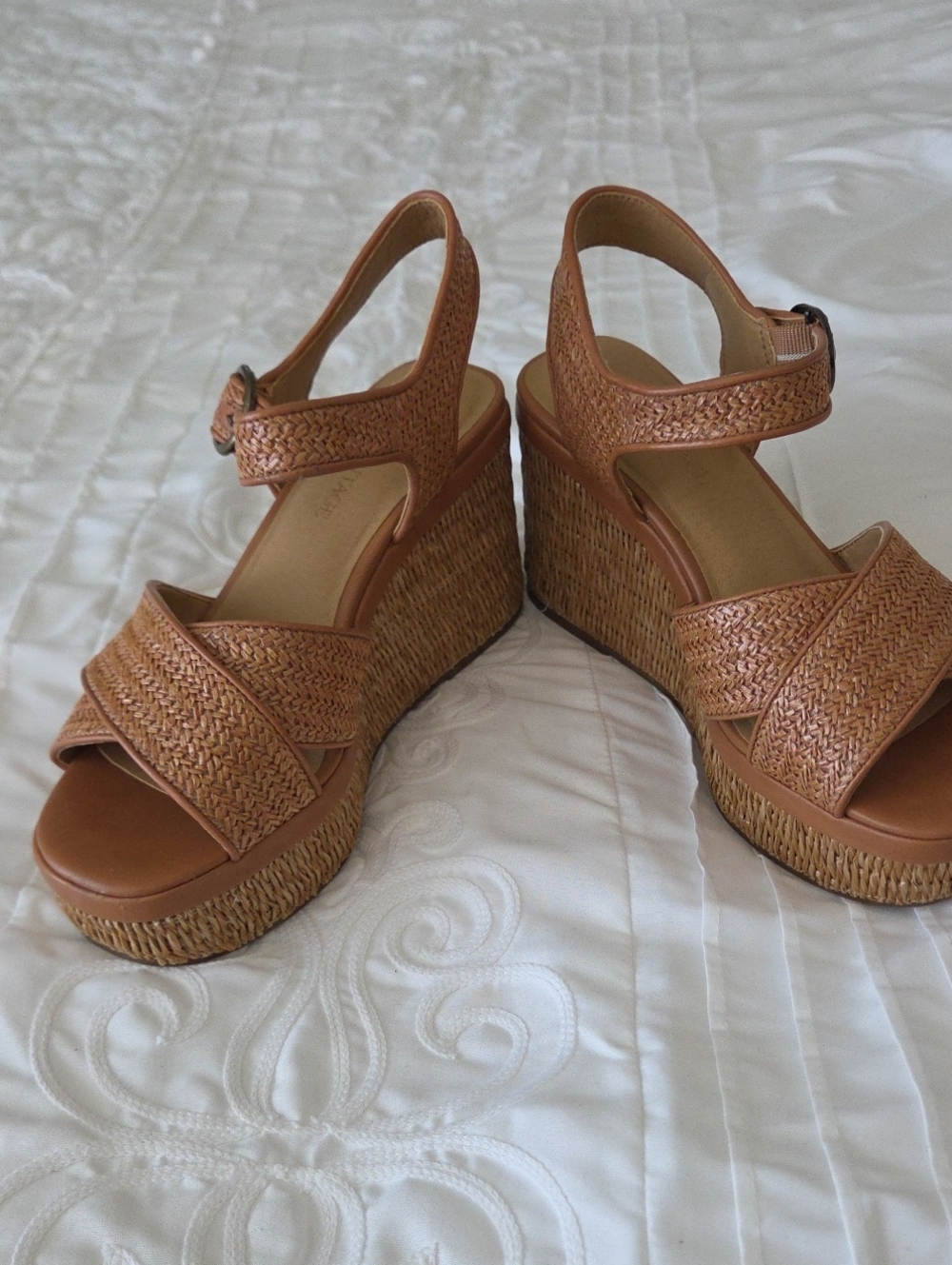 Crown Vintage Cognac Braided Platform Wedge Sandals